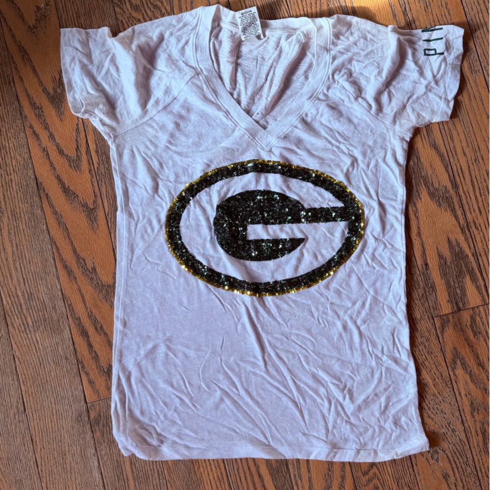Pink Green Bay Packers T-Shirt with Glitter Logo